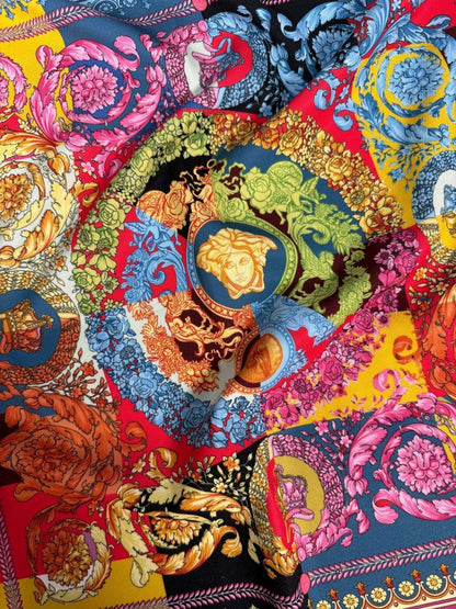 Colorful Baroque Pattern Italian Fabric – Fabric by Metre, Options: Satin, Crepe, Spandex, Chiffon
