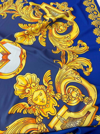 Baroque Gold Pattern Fabric on Royal Blue Background – Fabric by Metre, Multiple Options for Sewing & Dressmaking