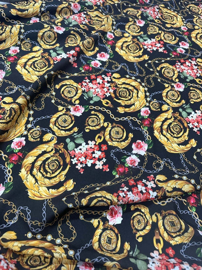 Baroque Floral Chain Fabric – Custom Printed Fabric on Satin, Crepe, Spandex or Chiffon