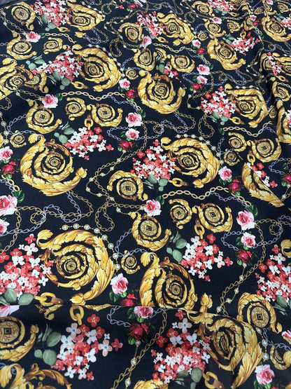 Baroque Floral Chain Fabric – Custom Printed Fabric on Satin, Crepe, Spandex or Chiffon