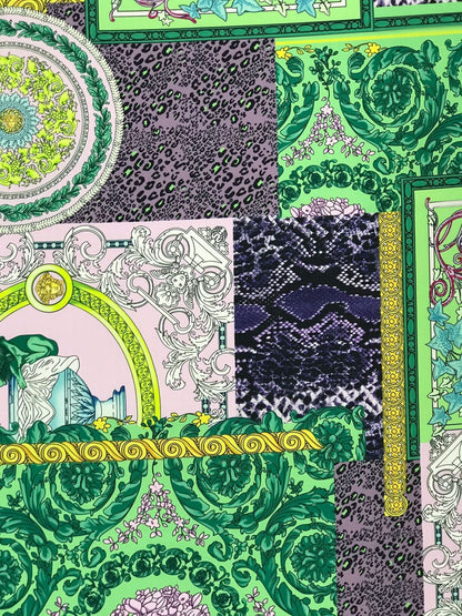 Baroque Pattern Fabric Green Borders and Soft Color Palette