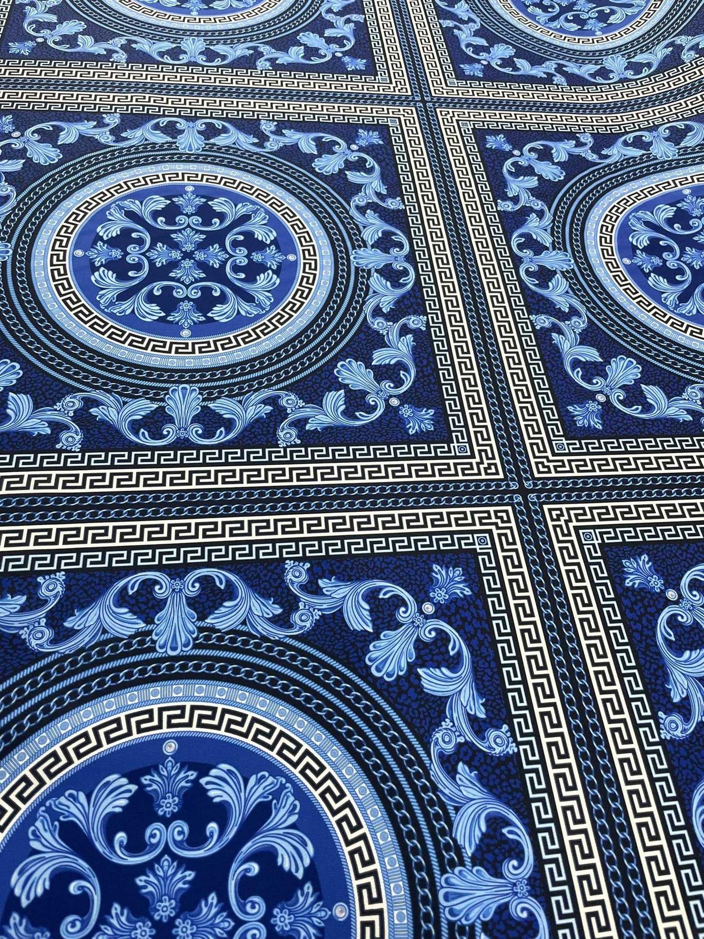 Navy Blue Baroque Greek Key Fabric