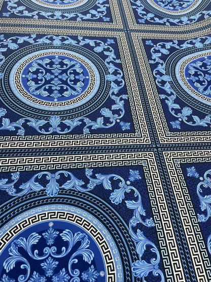 Navy Blue Baroque Greek Key Fabric