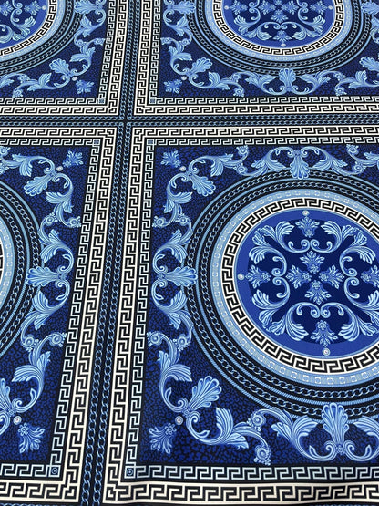 Navy Blue Baroque Greek Key Fabric