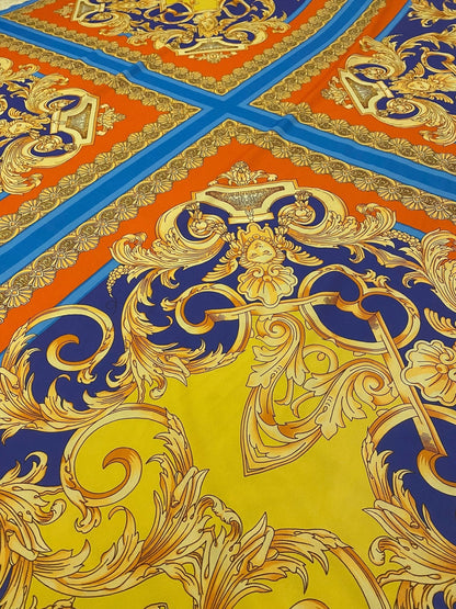 Baroque Pattern Fabric with Orange Border and Gold Accents