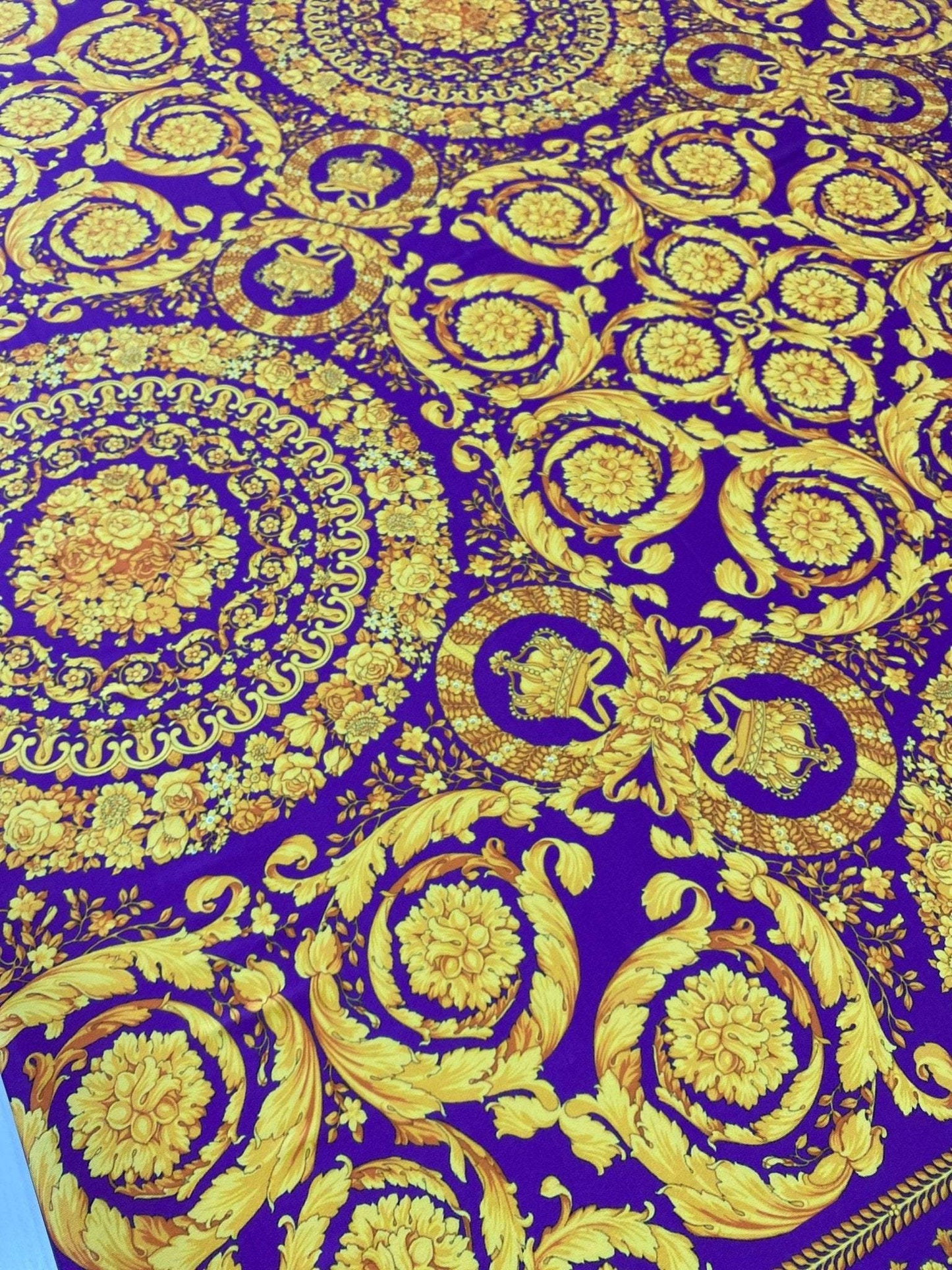 Purple Baroque Pattern Fabric – Custom Printed Fabric, Choose Material by Metre