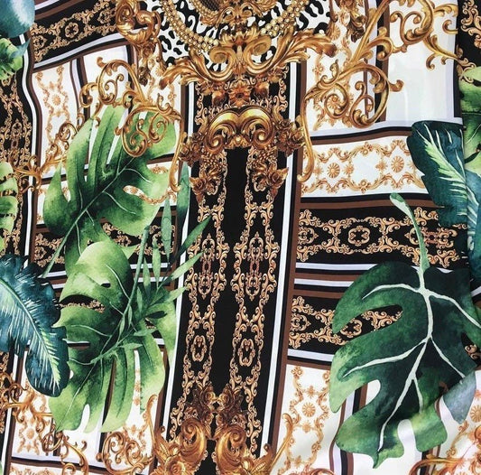 Baroque Tropical Green and Gold Fabric