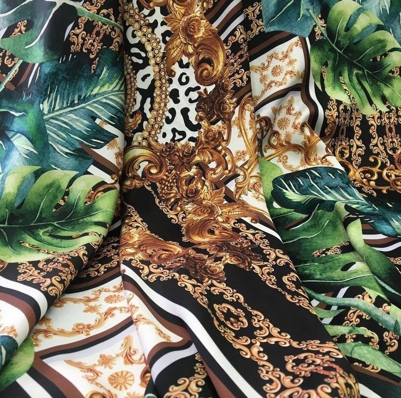 Baroque Tropical Green and Gold Fabric