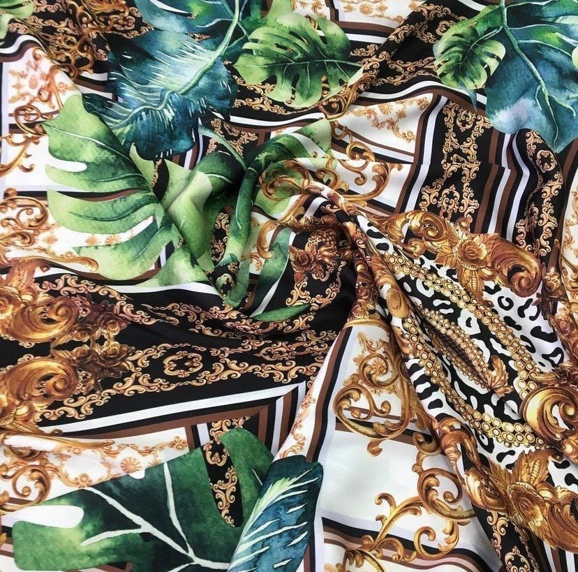 Baroque Tropical Green and Gold Fabric