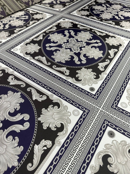 Greek Key Pattern with Navy Blue Baroque Fabric