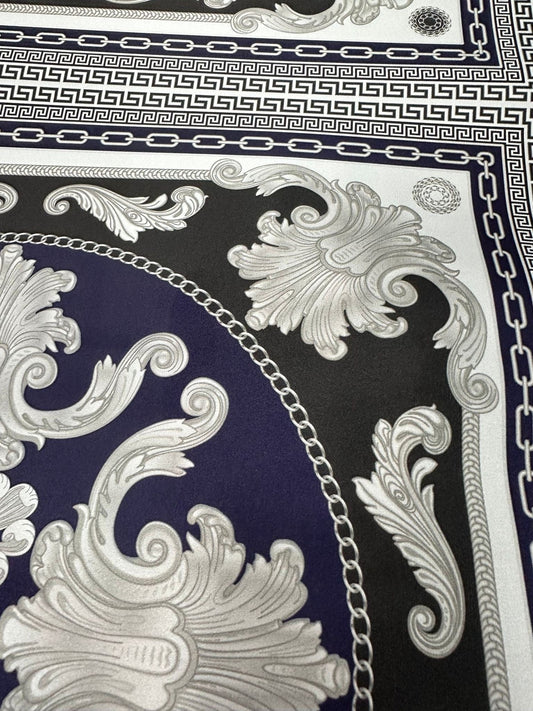 Greek Key Pattern with Navy Blue Baroque Fabric