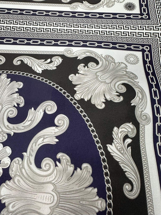 Greek Key Pattern with Navy Blue Baroque Fabric