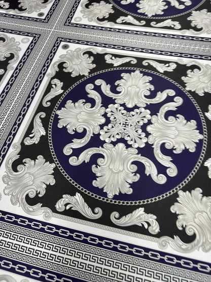 Greek Key Pattern with Navy Blue Baroque Fabric