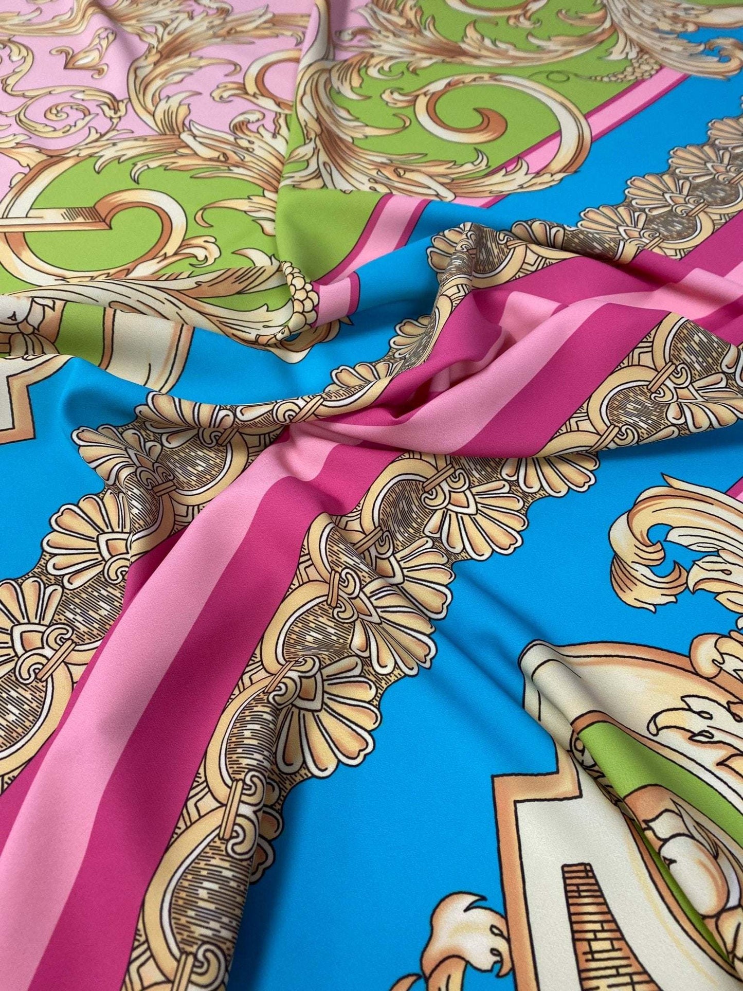 Baroque Pink Silky Crepe Fabric – Custom Printed Fabric, Choose Material by Metre