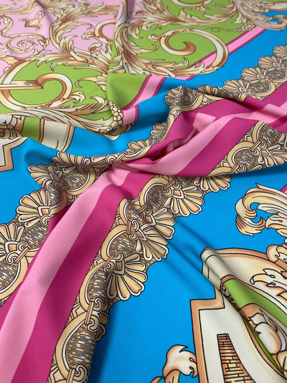 Baroque Pink Silky Crepe Fabric – Custom Printed Fabric, Choose Material by Metre
