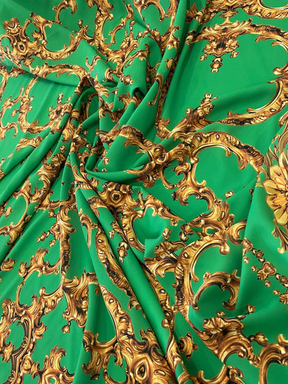 Baroque Green Gold Print Fabric