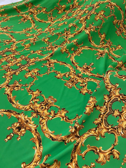 Baroque Green Gold Print Fabric
