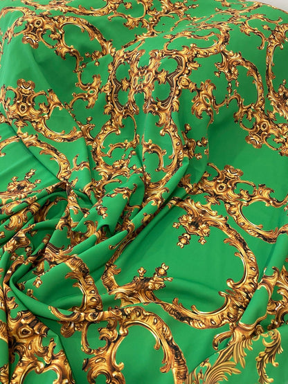 Baroque Green Gold Print Fabric