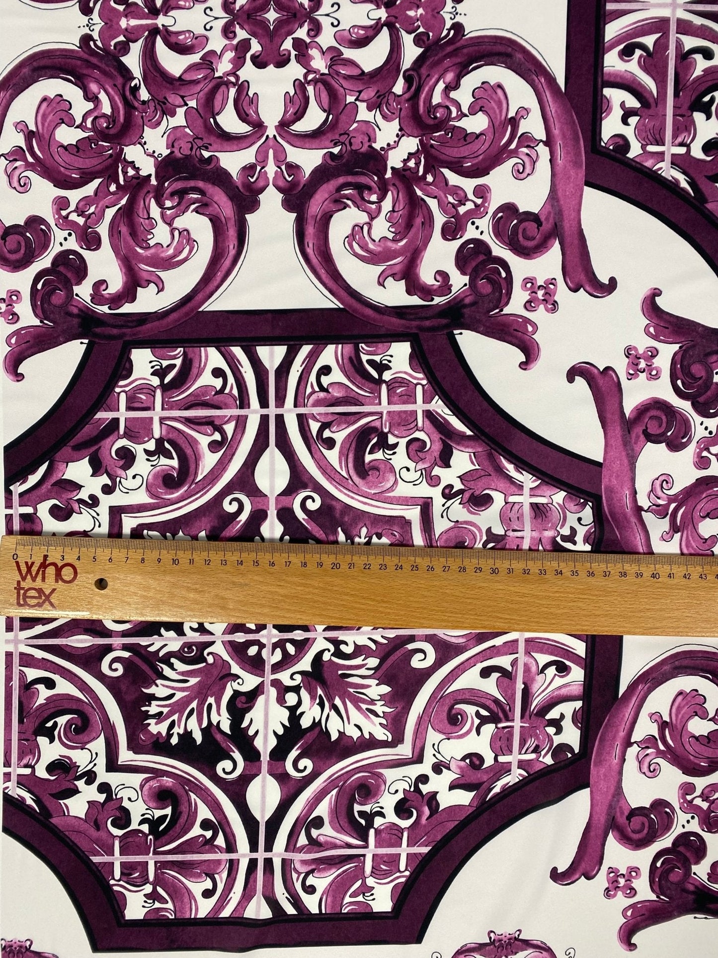 Baroque Style Purple Ornamental Print Fabric