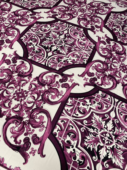 Baroque Style Purple Ornamental Print Fabric