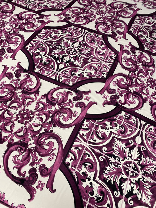 Baroque Style Purple Ornamental Print Fabric
