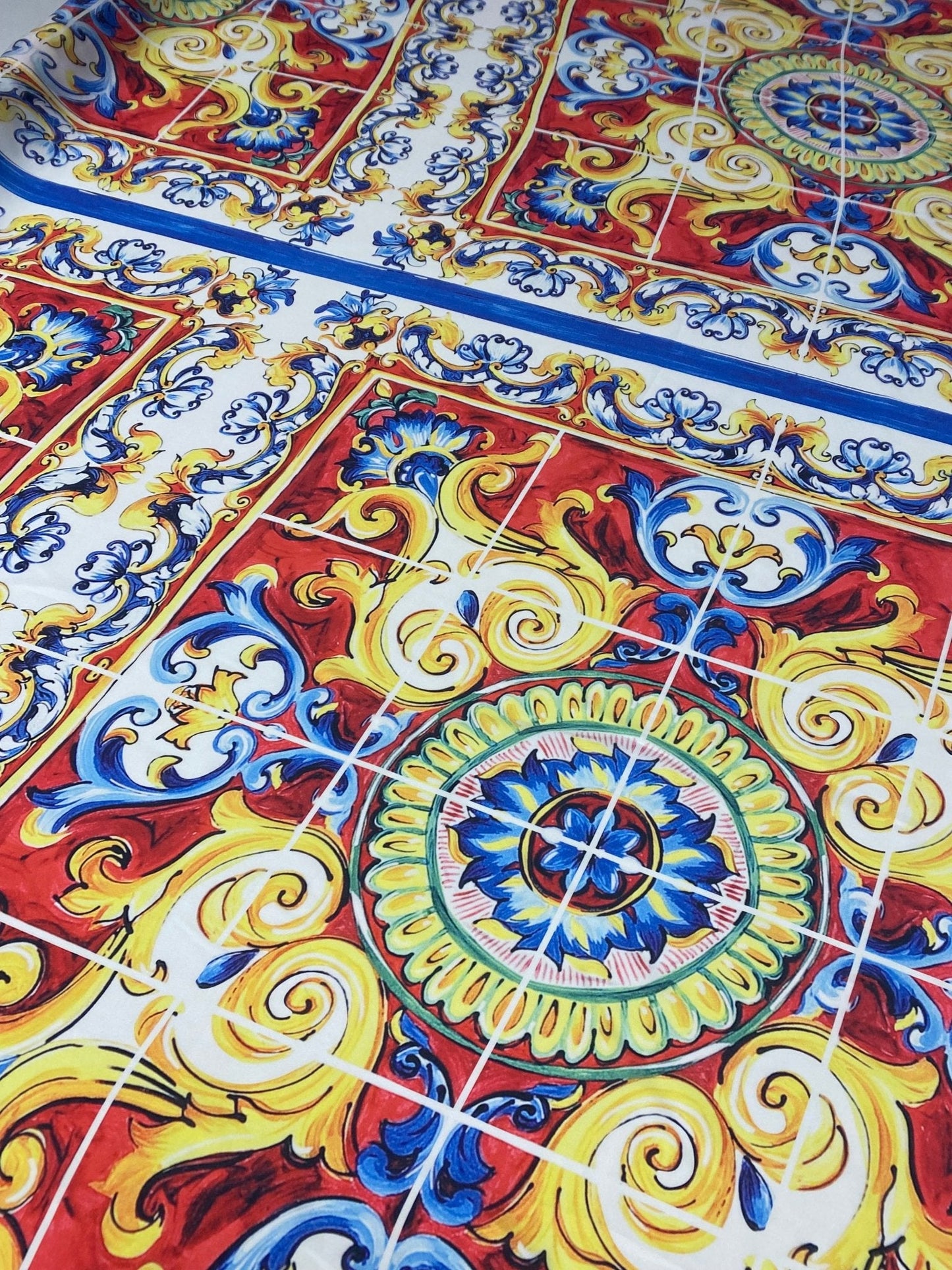 Baroque Tile Print Satin Fabric by the Metre