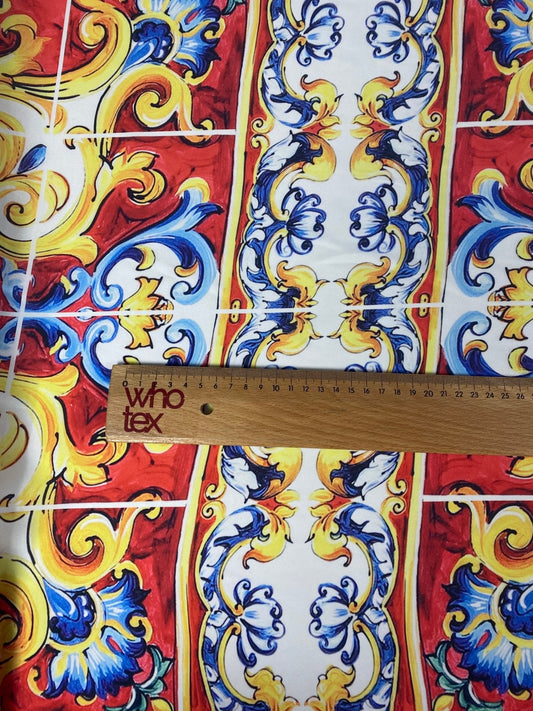 Baroque Tile Print Satin Fabric by the Metre