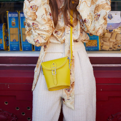 Handmade Leather Barrel Bag - Pastel Daffodil Yellow
