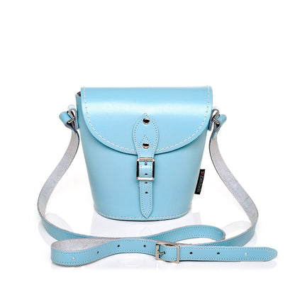 Handmade Leather Barrel Bag - Pastel Baby Blue