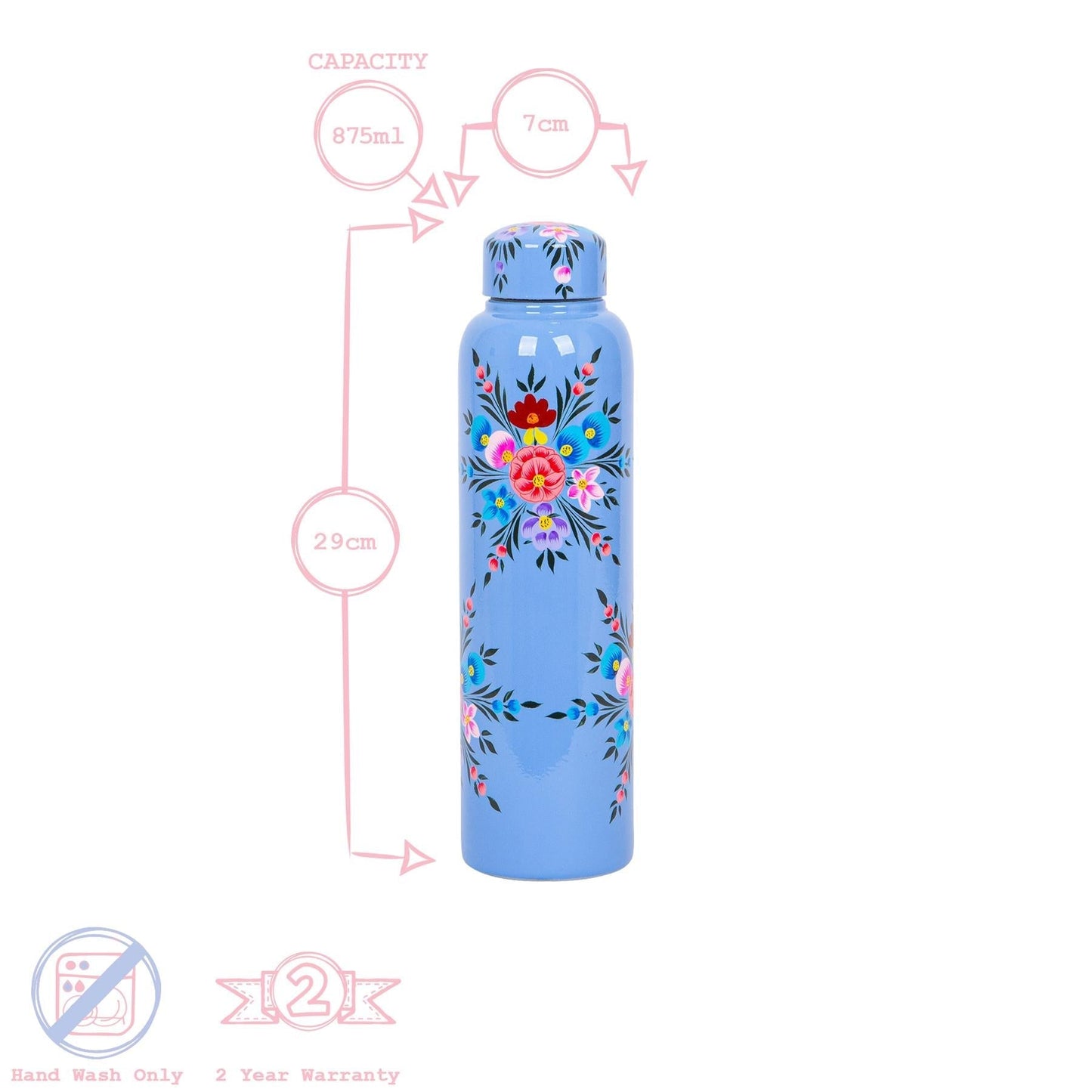 875ml Cotton Pansy Hand-Painted Picnic Water Bottle