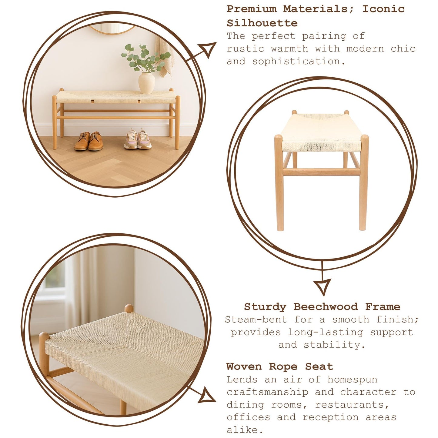 Beige Wooden Wishbone Dining Bench