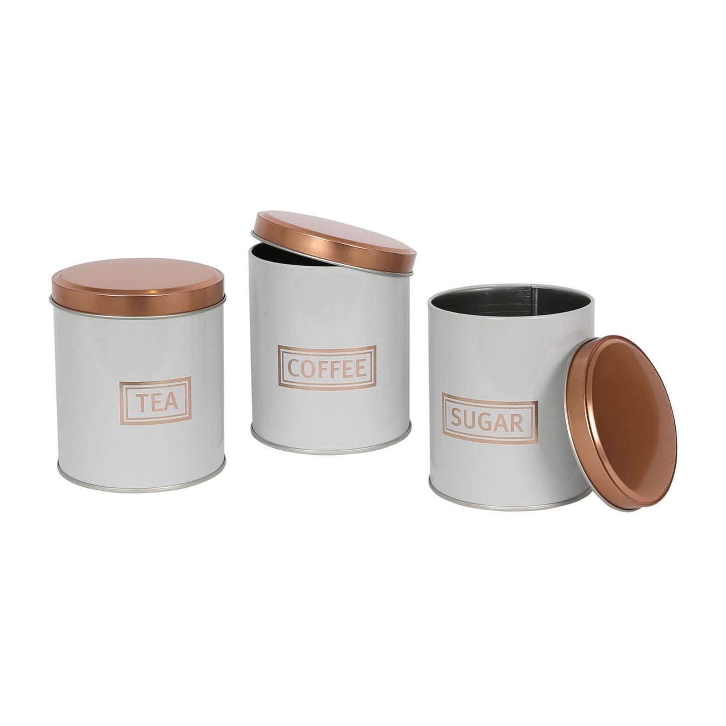 3pc Round Metal Tea Coffee Sugar Canister Set