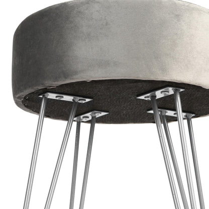 Grey Round Velvet Footstool