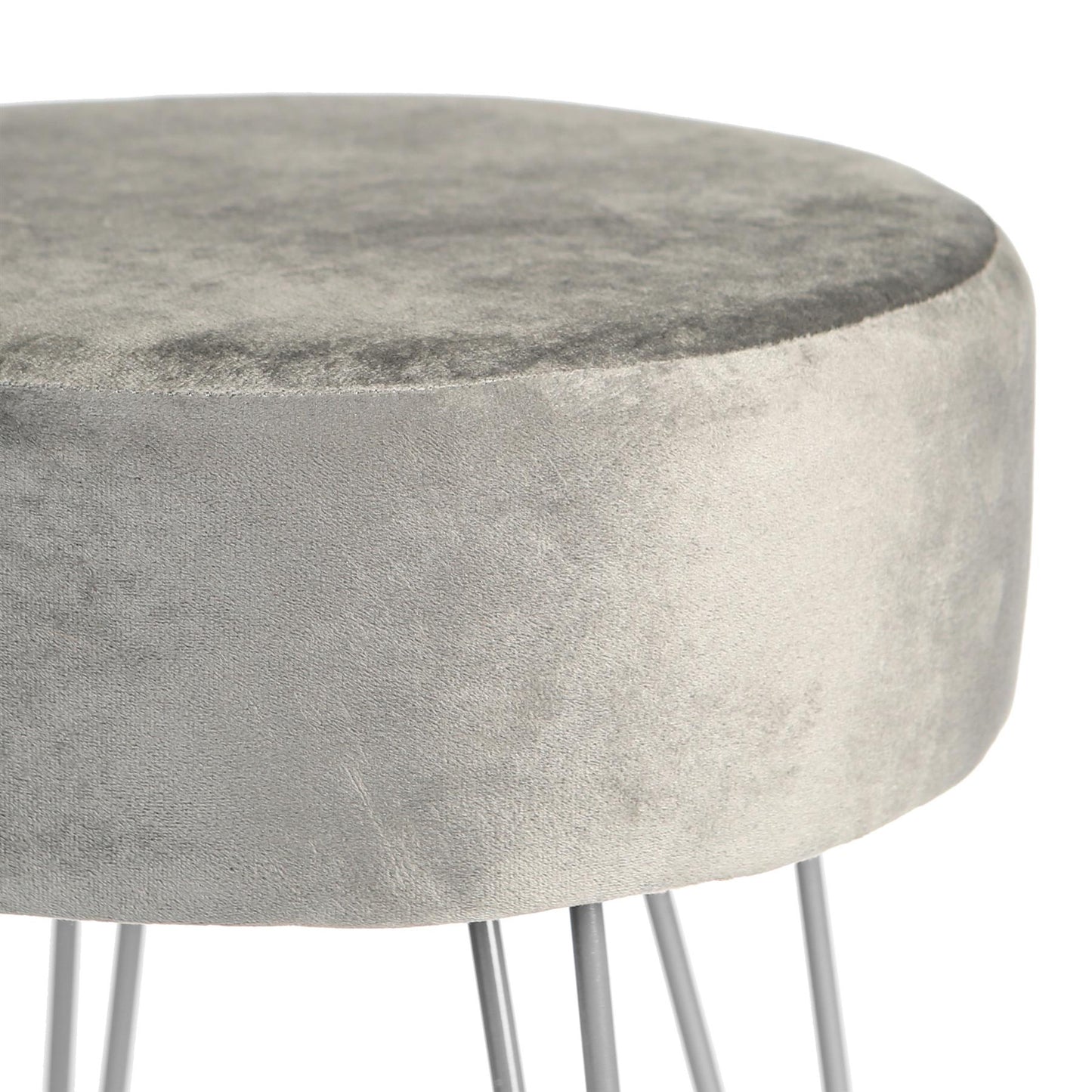 Grey Round Velvet Footstool