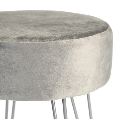 Grey Round Velvet Footstool