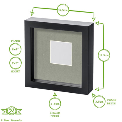 6" x 6" White 3D Box Photo Frame - with 2" x 2" Mount
