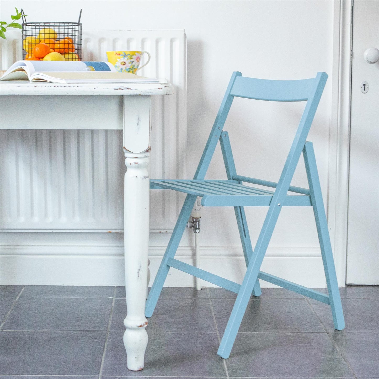 Light Blue Beech Wood Folding Chair