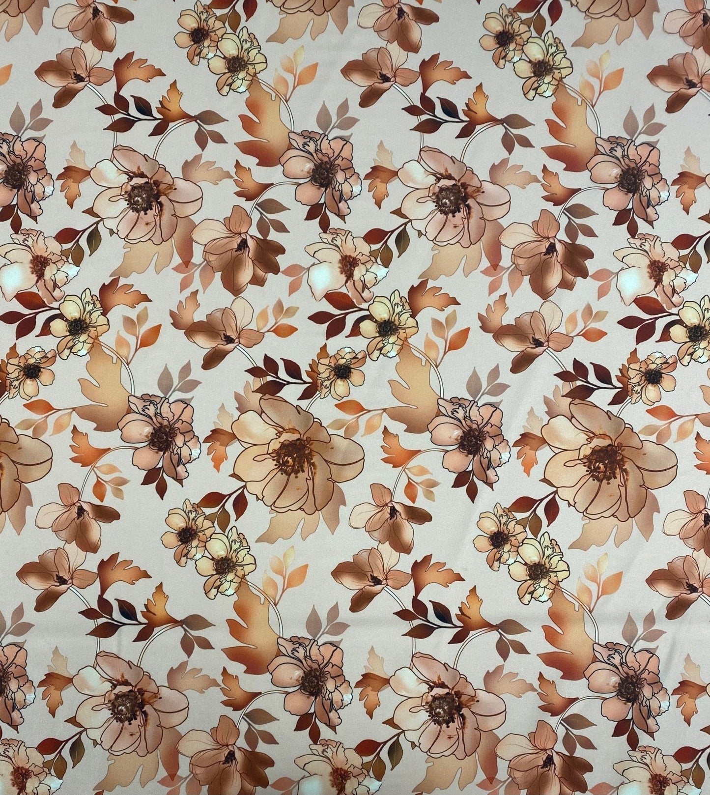 Beige Floral Fabric – Brown & Cream Flower Print by the Metre