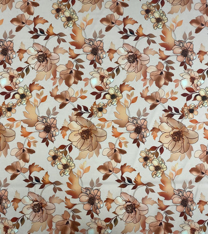 Beige Floral Fabric – Brown & Cream Flower Print by the Metre