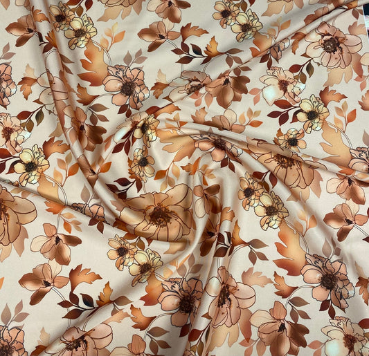 Beige Floral Fabric – Brown & Cream Flower Print by the Metre