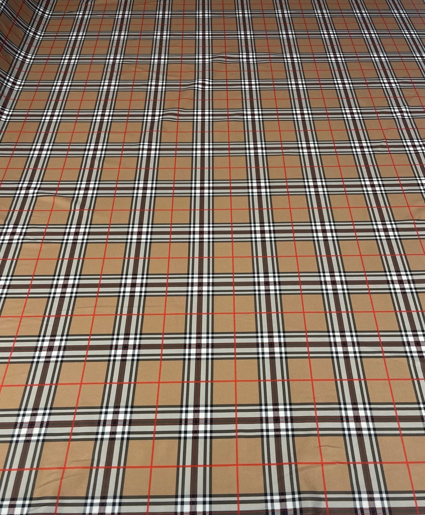 Beige Tartan Plaid Spandex Fabric by the Metre