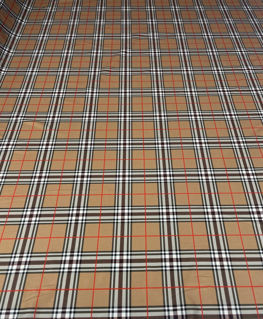 Beige Tartan Plaid Spandex Fabric by the Metre
