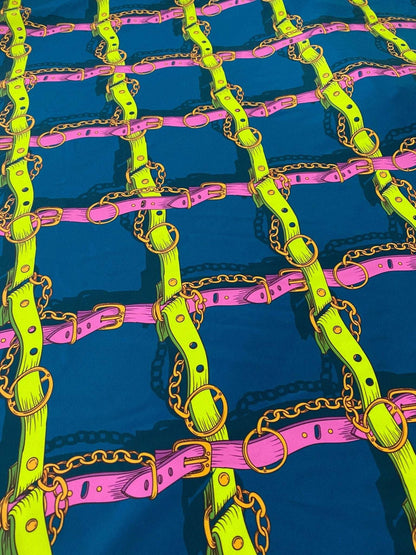 Pink and Yellow Chain Pattern Fabric – Custom Printed Fabric, Choose Material by Metre