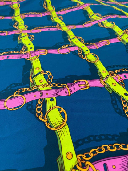 Pink and Yellow Chain Pattern Fabric – Custom Printed Fabric, Choose Material by Metre