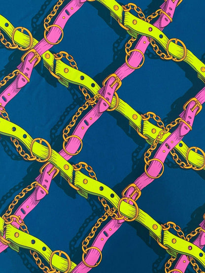 Pink and Yellow Chain Pattern Fabric – Custom Printed Fabric, Choose Material by Metre