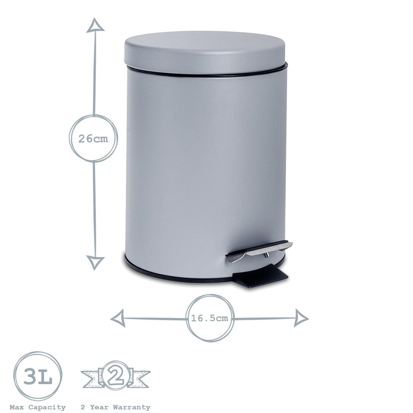 Grey Round Stainless Steel Toilet Brush & Bin Set