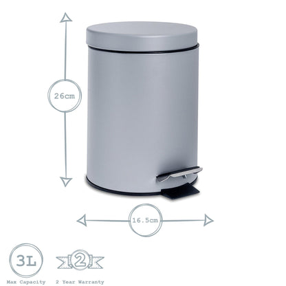 Grey Round Stainless Steel Toilet Brush & Bin Set