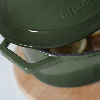 4.68L Dark Green Oval Cast Iron Casserole Dish
