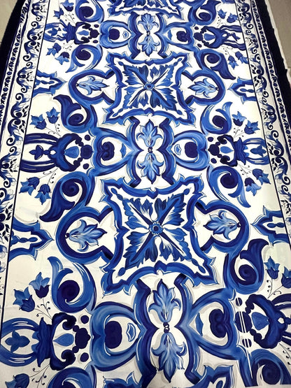 Blue Big Majolica Pattern Fabric