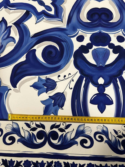 Blue Big Majolica Pattern Fabric – Multiple Fabric Options, Sold by Metre